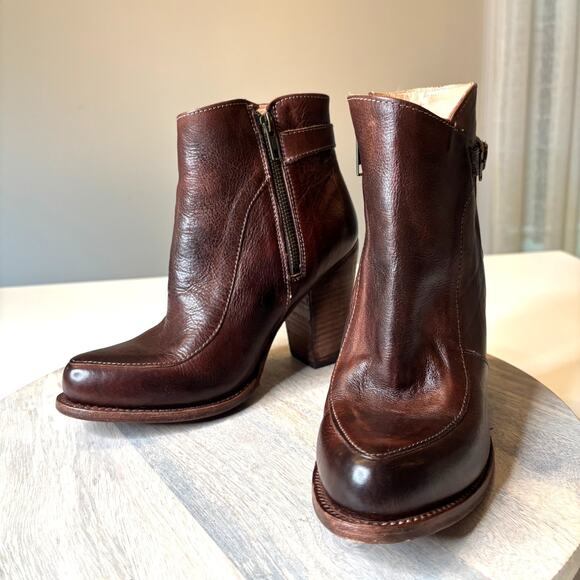 Bed Stu Isla Cobbler Brown Leather Ankle Boots Women’s 8.5 Rustic Heeled Booties - Picture 3 of 12